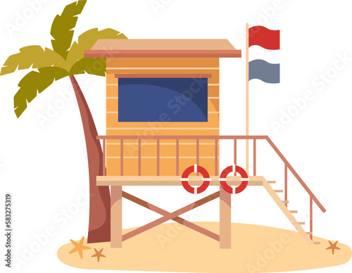 Wooden lifeguard station on coast
