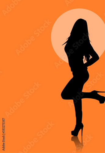 Silhouette einer sexy Frau mit High Heels und angewinkeltem Bein - Posing
