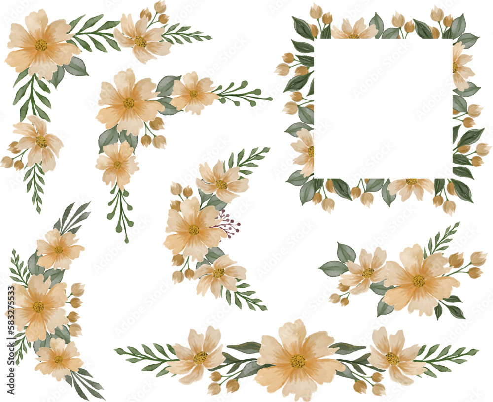 Fototapeta premium yellow flower watercolor frame