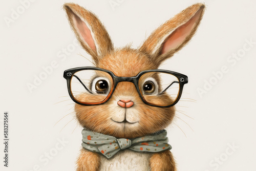 Cute brown rabbit wearing glasses