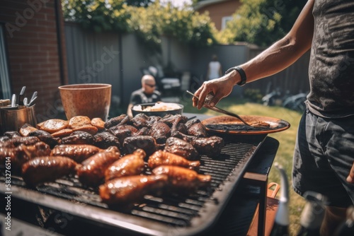  Summertime barbecue bliss  backyard grill for the family. GENERATIVE AI