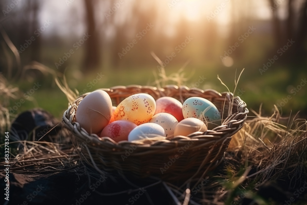 Fototapeta premium easter eggs in a nest