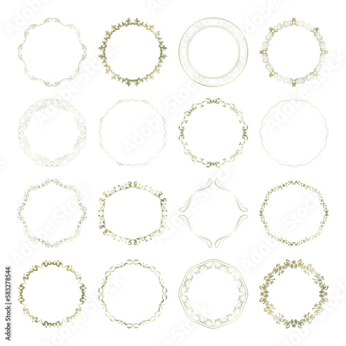 素材_フレームのセット_ゴールドの豪華な雰囲気の飾り枠。シンプルで高級感のある囲みのデザイン。文字無し