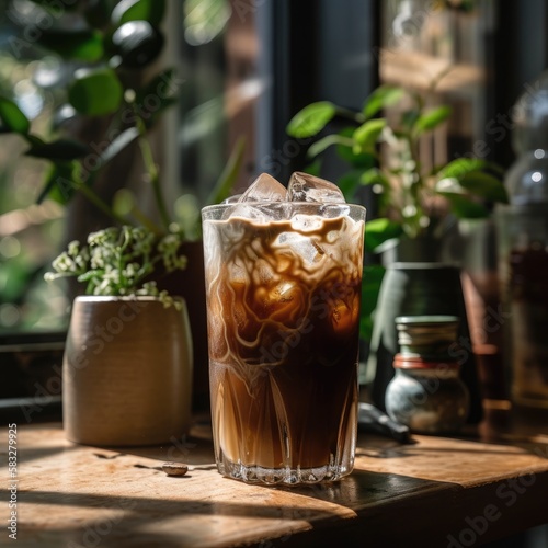  Indulge in a Tall and Creamy Glass of Iced Coffee, AI Generated