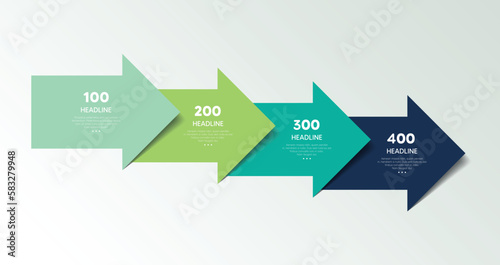 Four step arrow template for presentation. 4 steps options, elements, infographic.