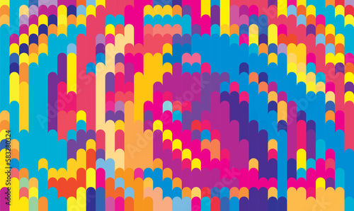 Motley colorful background with multicolored rounded stripes. Particolored pattern
