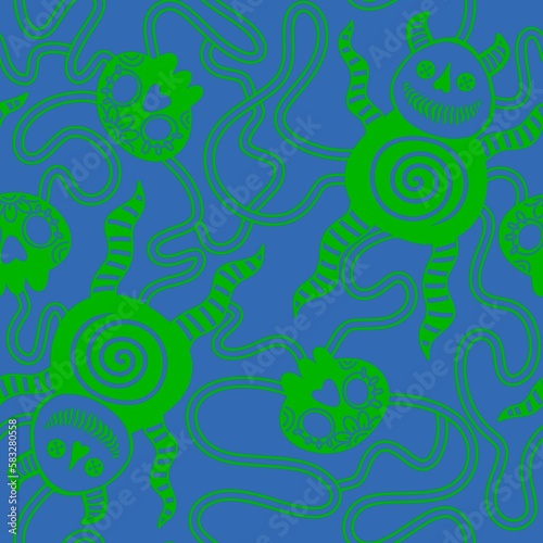 Cartoon monsters seamless devil halloween aliens pattern for kids clothes print and wrapping paper and fabrics