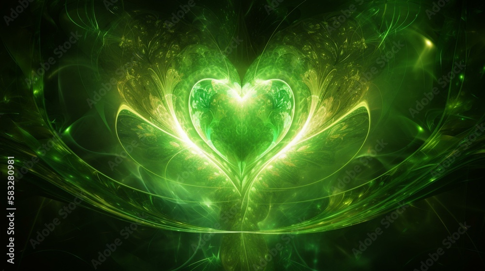 Visualize a vibrant, green light at your heart center, bringing balance and harmony to your emotions. Generative AI