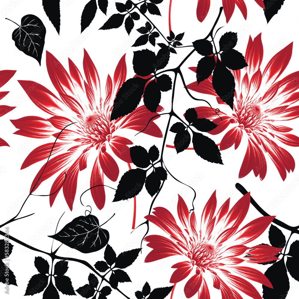 Ornamental Seamless Pattern. Black And Red Colors. Endless