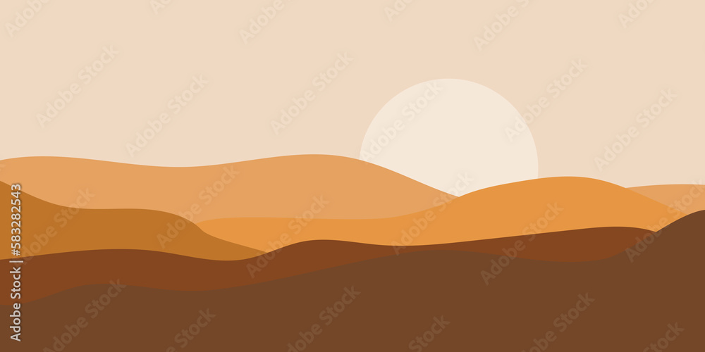 Landscape background in minimalist illustration. Sunset landscape vector illustration