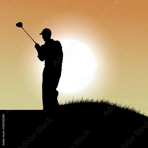 golf, silhouette, sunset, sky, sun, nature, people, golfer, woman, sunrise, sport, child, joy, freedom, grass, fun, active, landscape, happiness, dusk, black, outdoors, success, generative ai