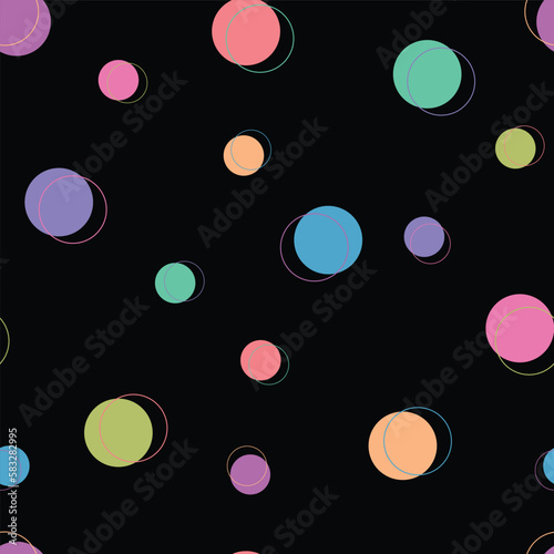 Vector multicolour circles with silhouettes repeating pattern background. 