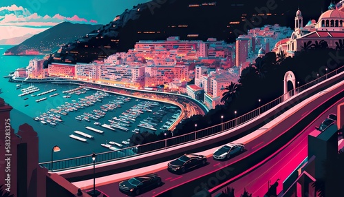 Monaco cityscape . Creative illustration. (Ai Generate) photo