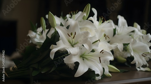 Beautiful bouquet of white lilies on a black background.