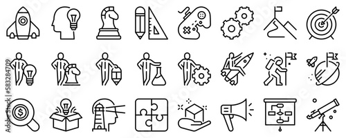 Line icons about startup on transparent background with editable stroke.