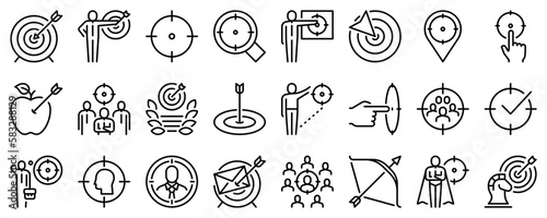 Line icons about target on transparent background with editable stroke.