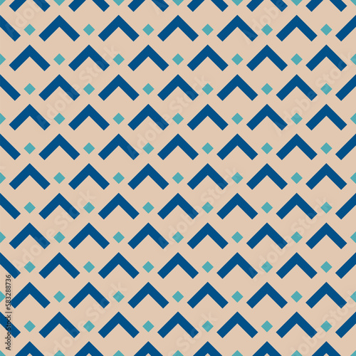 Retro pattern. Vector ornamental geometric seamless texture. Simple ornament with lines, feather grid, fish scale, repeat tiles. Trendy abstract vintage geo background. Blue, beige and turquoise color