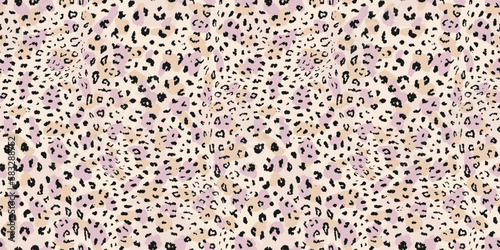 Leopard print pattern. Vector seamless background. Animal skin texture of jaguar, leopard, cheetah, panther, puma. Jungle wildlife theme. Pattern with spots. Pastel colours. Repeat decorative design