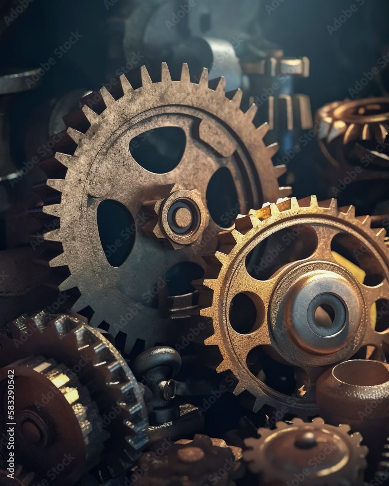 A computer-generated image of retro metallic gears with texture. Humanly enhanced AI-Generated image A computer-generated image of retro metallic gears with texture. Humanly enhanced AI-Generated image