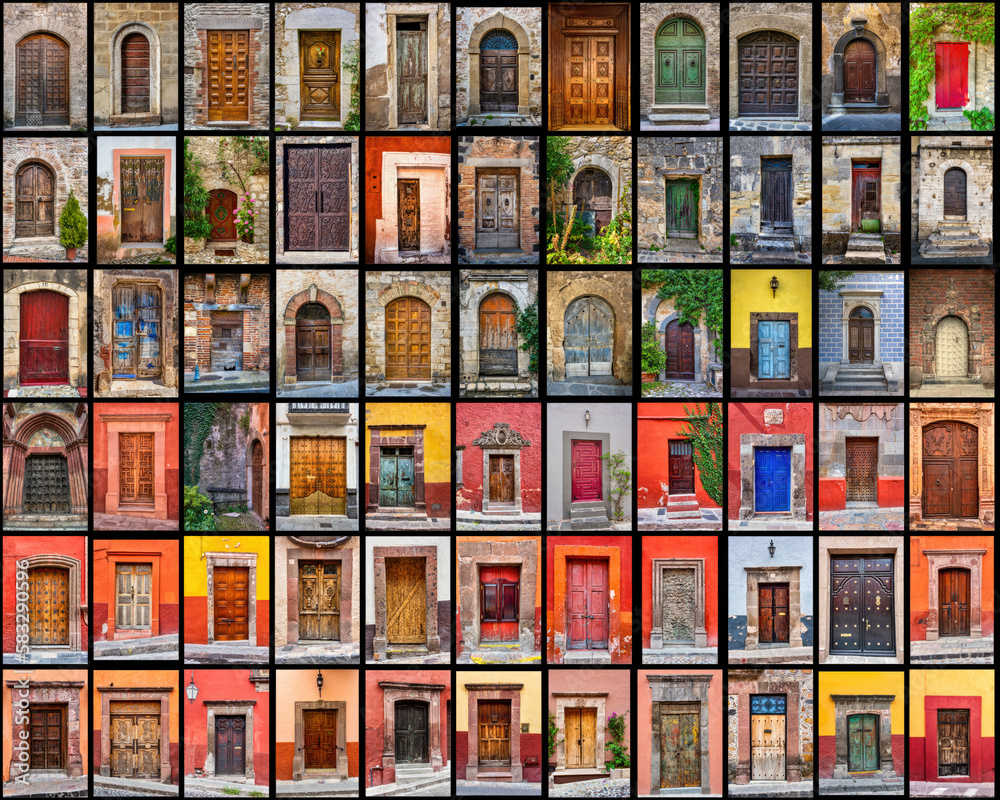A collage of old doors ideal for a printed poster