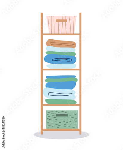 Bathroom clothes stand concept. Dirty things and clothes. Element of interior and decoration for bathroom. Cleanliness and hygiene. Template, layout and mock up. Cartoon flat vector illustration