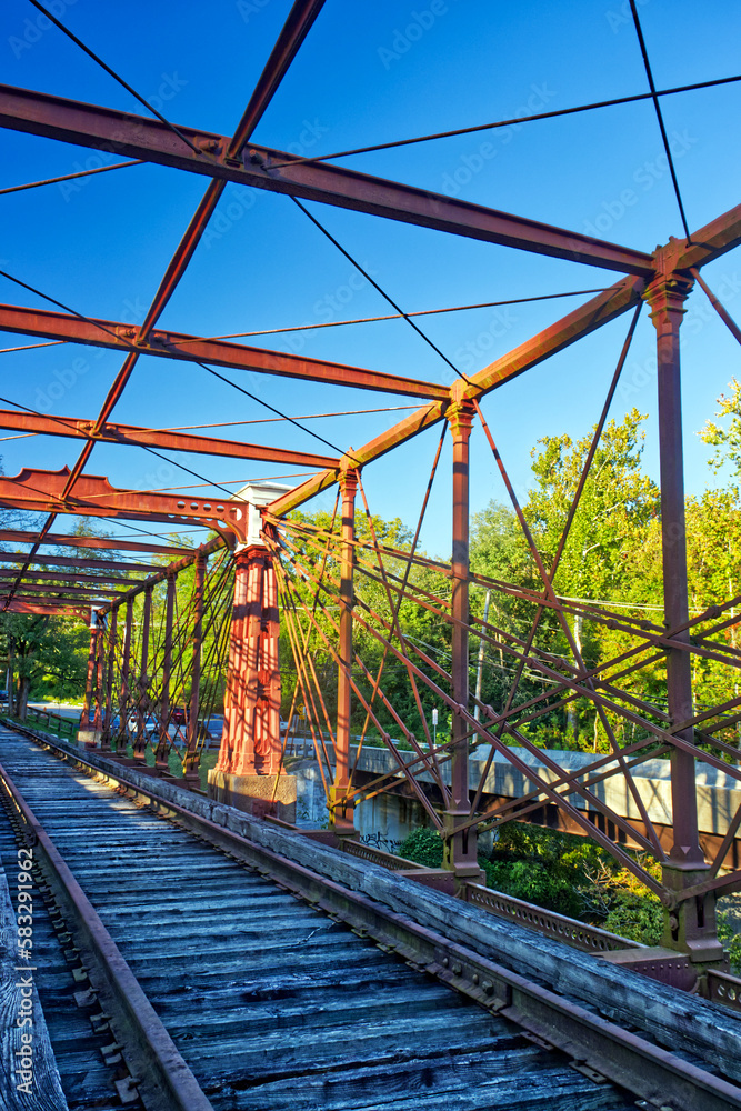 Steel bridge that supports th railroad on top of the river, Laurel, MD, USA