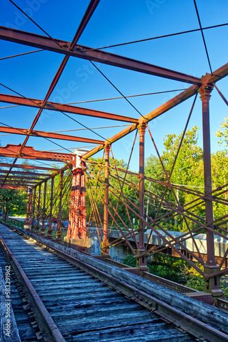 Obraz na płótnie Steel bridge that supports th railroad on top of the river, Laurel, MD, USA w salonie