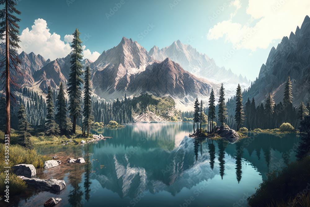 lake in the mountains - made with generative ai