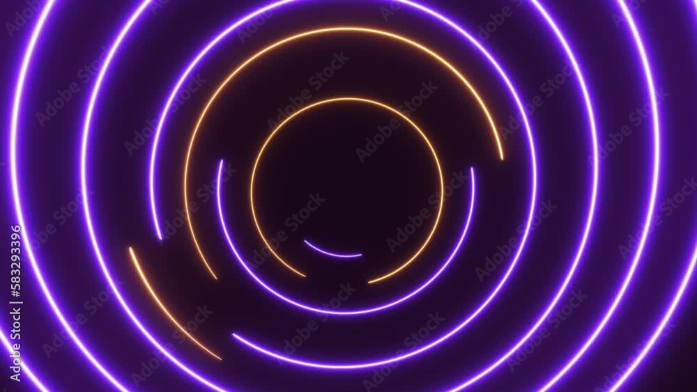Glowing neon circles animated graphic on black background Glowing neon circles animated graphic on black background