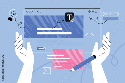 Vector illustration of website content management. Creative concept for web banner, social media banner, business presentation, marketing material.
