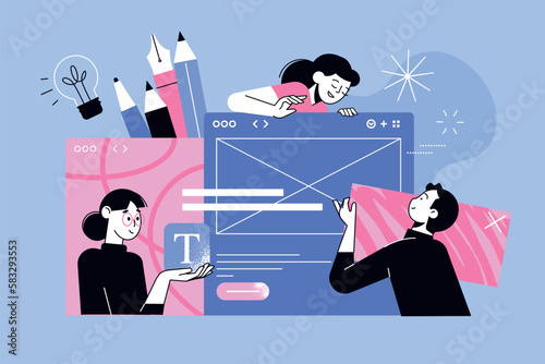 Vector illustration of web design and development. Creative concept for web banner, social media banner, business presentation, marketing material.