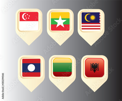 Set of National flags, Maps pin vector