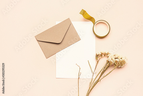 Blank white card with kraft...