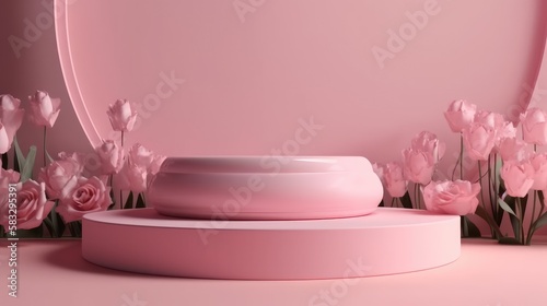 Natural beauty podium for product presentation, cosmetics pedestal, abstract background. Generative AI