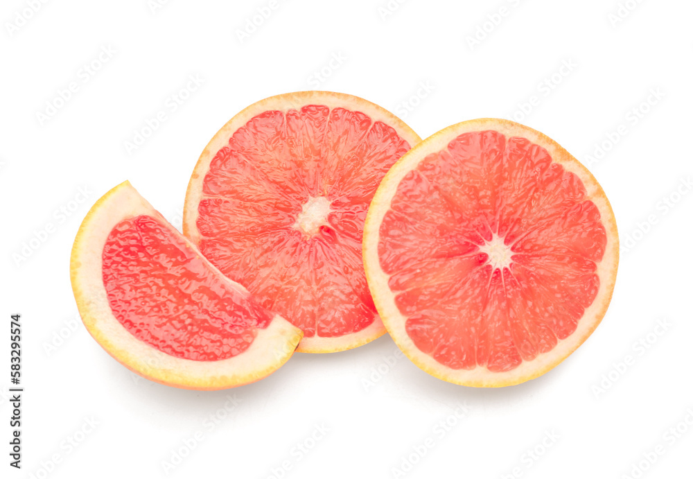 Slices of juicy grapefruit on white background Slices of juicy grapefruit on white background