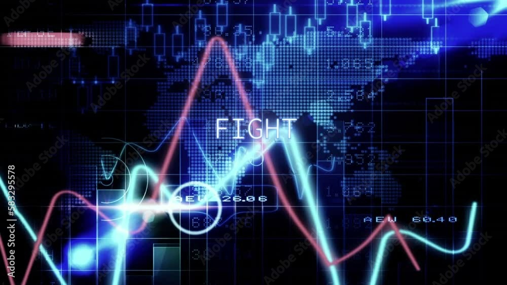 Animation of data processing and world map on black background Animation of data processing and world map on black background