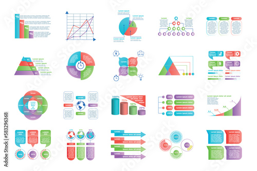 Set of infographic. Collection of graphic elements for website. Graphs, charts and diagrams. Working with statistics and information. Cartoon flat vector illustrations isolated on white background