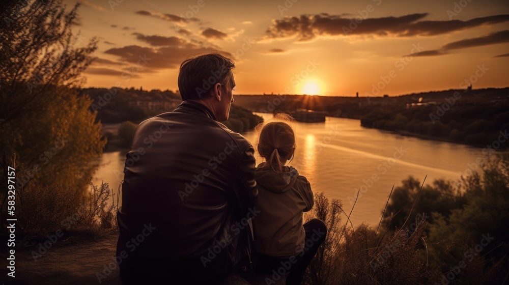 Sunset Silhouettes: A Father and Son's Timeless Bond Golden hour best moments, GENERATIVE AI