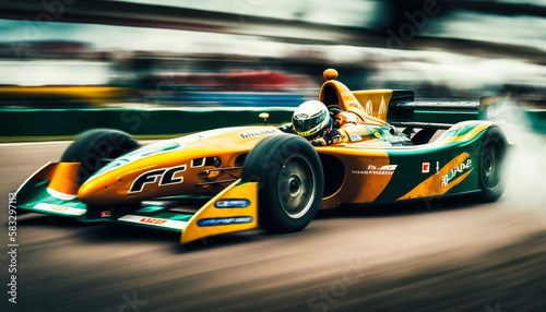 Panning shot of a formula one car during the race - generative ai © Uolir
