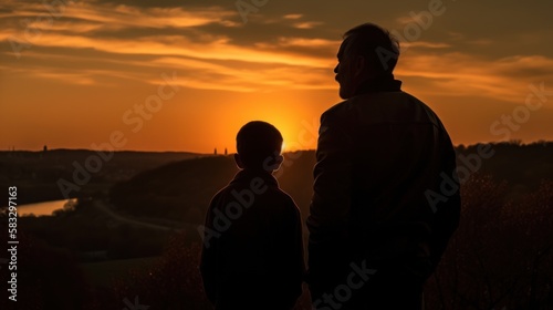 Sunset Silhouettes: A Father and Son's Timeless Bond Golden hour best moments, GENERATIVE AI