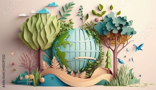 world environment day paper style background, save clean planet, ecology concept. Card for World Earth Day photo