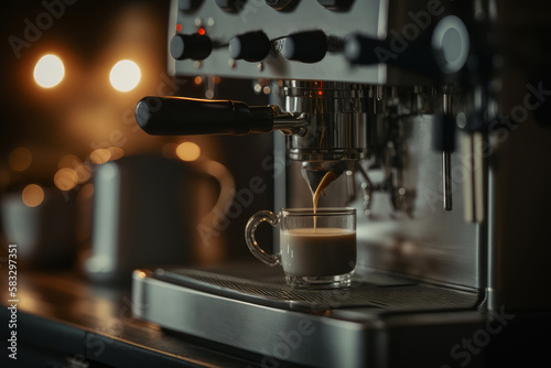 coffee machine makes hot drink in cup Generative AI