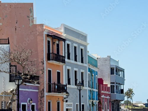 Colorful buildings line the cobblestone streets of Old San Juan, Puerto Rico