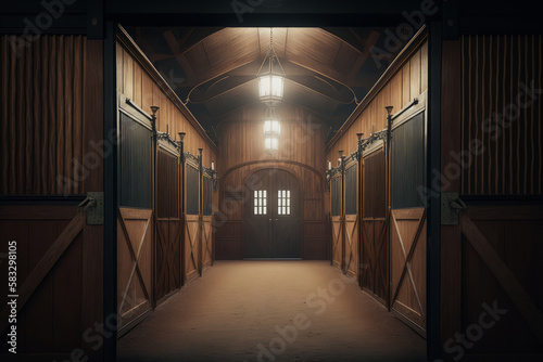 horse stable,stall for horses in wooden house Generative AI