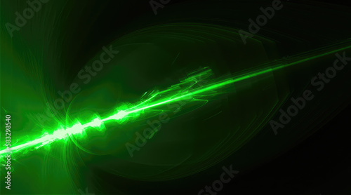 A green laser beam in the dark