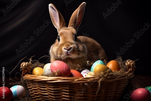 easter bunny with basket of eggs © lorenzo