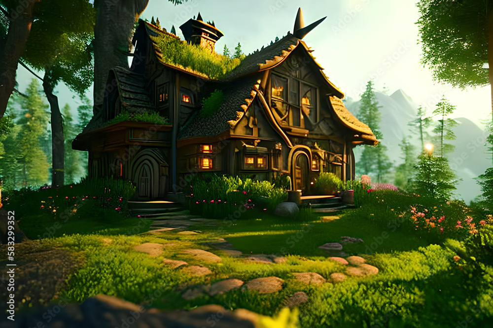 House in the middle of a fairy-tale forest. House in the middle of a fairy-tale forest.