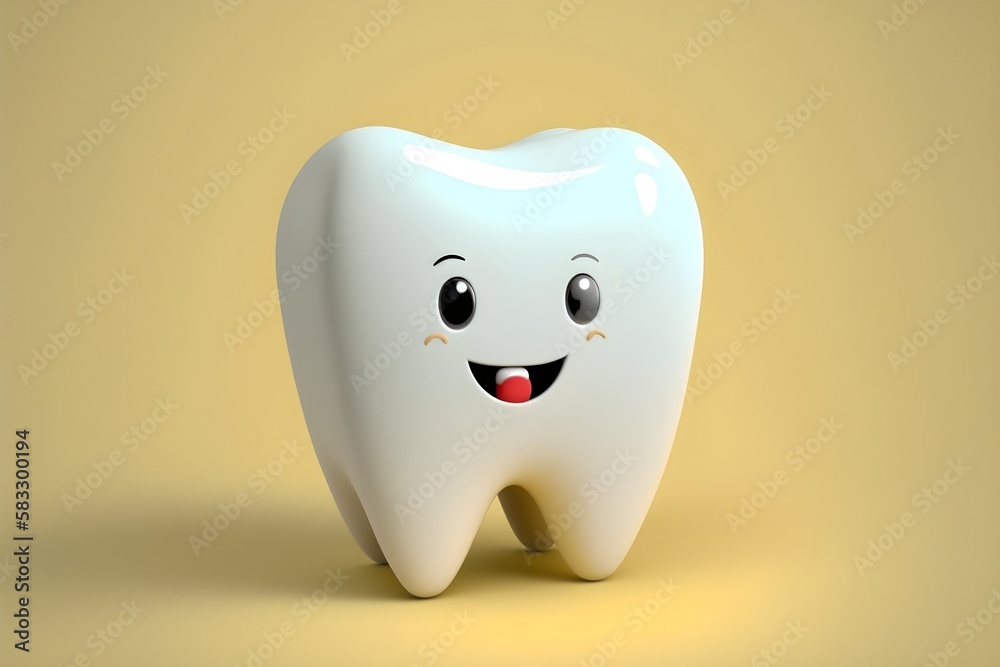 Wallpaper Illustration and background of cute and adorable tooth. Front view. Concept of pediatric dentistry, dentist of child. Generative AI. Wallpaper Illustration and background of cute and adorable tooth. Front view. Concept of pediatric dentistry, dentist of child. Generative AI.