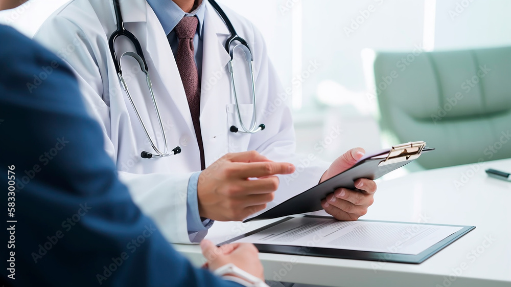 Close up of a unrecognizable doctor in hospital. Generative AI Close up of a unrecognizable doctor in hospital. Generative AI
