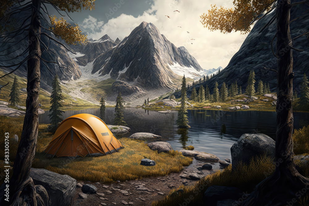 camping tent in the mountains- made with generative ai